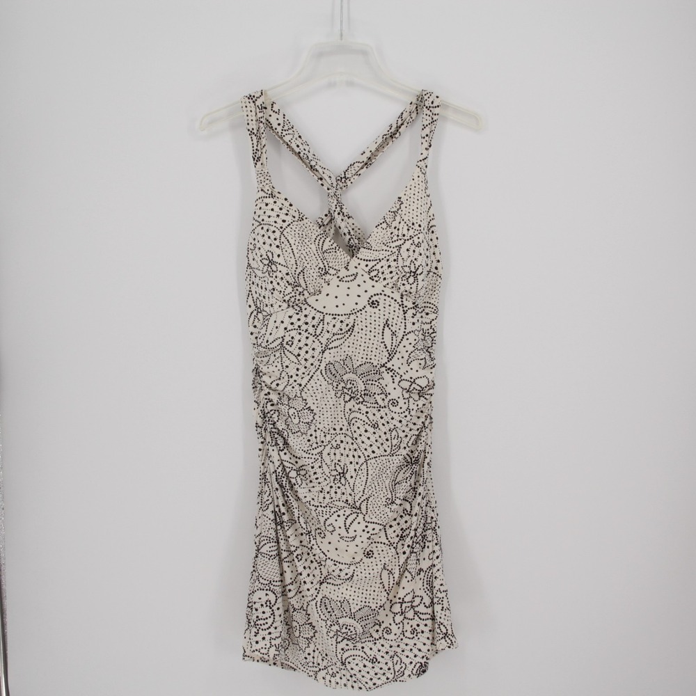 Women's White Brown Paisley Print Sleeveless Swimsuit Size S